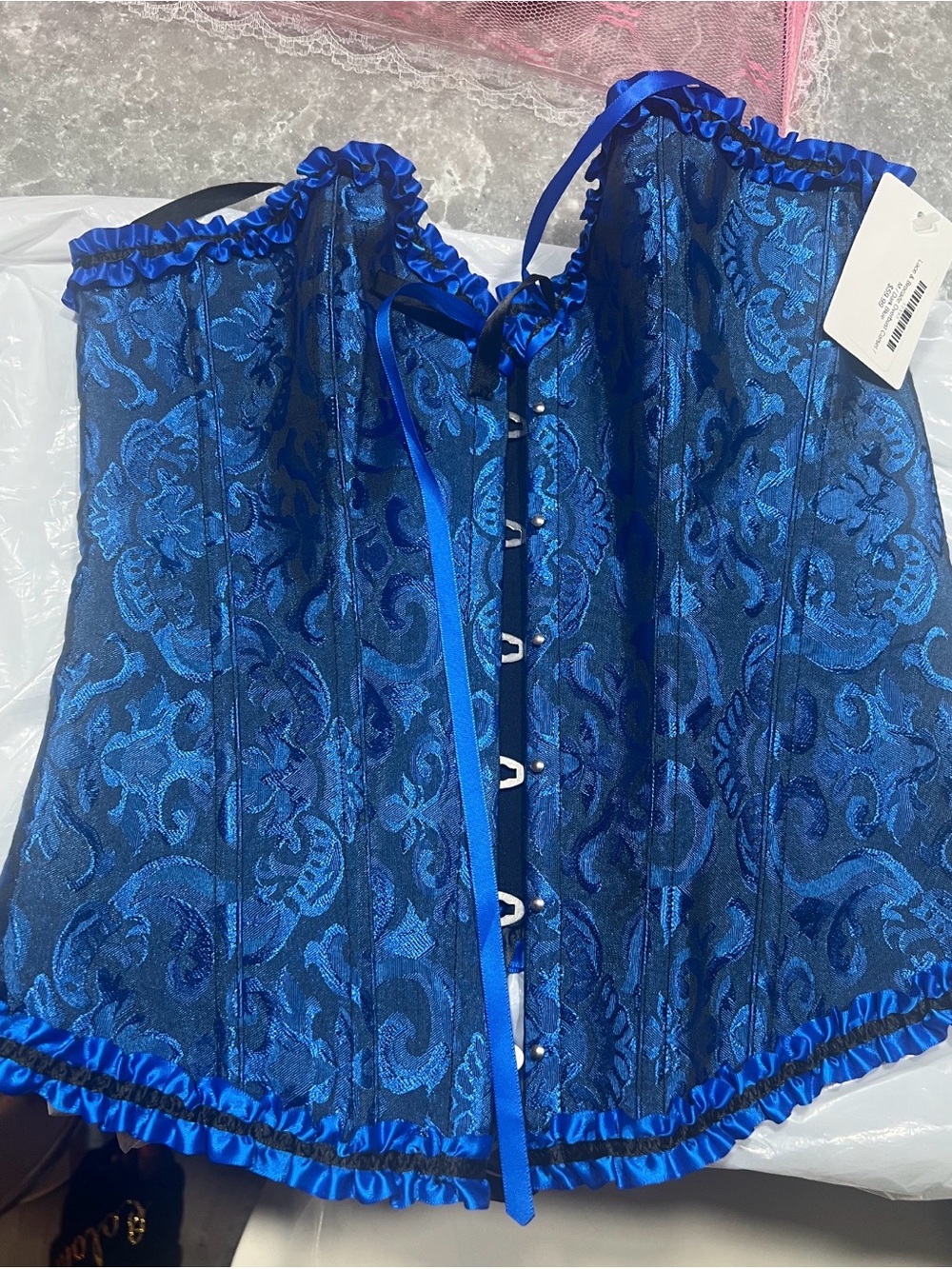 Blue Satin Brocade Corset Top - Womens Intimates